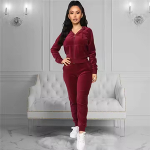 Nueva Venta caliente Full Zip up Plain Velour Womens Velour Jogger Set Rosa Suede Track Suit Mujer Gym Chándal - Product Image 2
