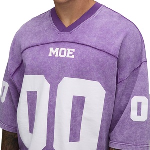 Camisetas de hombre de jersey oversize con lavado ácido, estilo vintage, con gráfico de fútbol americano, hombros caídos, holgadas, 100% algodón, cuello en V. - Product Image 3