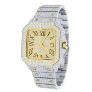 Top marque de luxe Bling Quartz carré hommes montre Relojes Hip Hop or plein diamant glacé montre mode Hip Hop diamant montre - Product Image 5