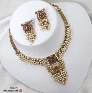 ÚLTIMO CONJUNTO DE JOYERÍA DEL TEMPLO DEL SUR DE LA INDIA TRADICIONAL Y DE MODA ANTIGUA Y CONJUNTO DE COLLAR DEL SUR DE COBRE PARA MUJERES NAD GIRLS - Product Image 3