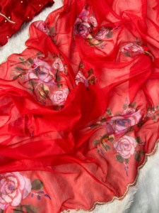 Indian Exporter Quality High on Demand Pure & Soft <b>Organza</b> <b>Silk</b> Saree Floral Prints on Heavy Hand Khatli Cut Dana & Jardosi Work - Product Image 2