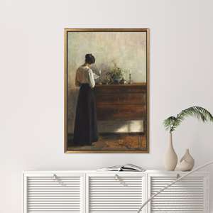 Vintage Realism Printed <b>Canvas</b> Wall Art: Classic Interior Scene,Gold <b>Framed</b> - Product Image 1
