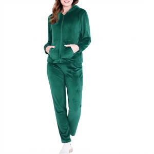 Servicio OEM, Sudadera con Capucha de Algodón con Logotipo Personalizado, Conjunto Deportivo de Terciopelo con Cremallera para Mujer, Chándal de Terciopelo para Dama - Product Image 3