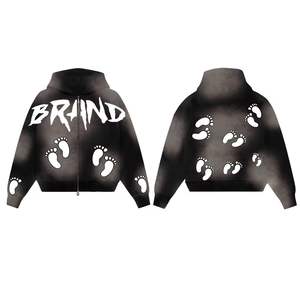 Custom Men's <b>Zip</b>-<b>Up</b> <b>Hoodie</b> Design Your Own Style with Sun Faded Distress Embroidery Acid Washed & <b>Cropped</b> Sweatshirt - Product Image 4