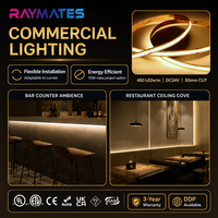 RAYMATES 24V 480leds/m Lampu Strip Fleksibel COB Densitas Tinggi 3500K CRI90 Lampu Strip LED COB untuk Dekorasi Interior Plafon