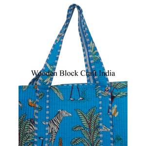 Sac fourre-tout matelassé en coton vintage imprimé en blocs de jungle fait à la main, écologique, logo personnalisé, fermeture éclair, hiver, printemps, été - Product Image 2