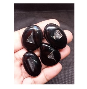 Indian Supplier UDGEMS High Quality Natural Polished Black Druzy Cabochon for Pendant Ring <b>Necklace</b> Jewelry - Product Image 1