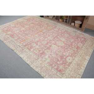 Tapis Vintage Oriental en Laine Rose Beige 6.7 X 10.1ft Patchwork Design pour Salon Couloir Décor Plat Tissage Technique Latex - Product Image 3