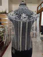 Ponchos de malla transpirable de otoño, cortos y de talla grande, con bordado vintage hecho a mano, blusas a medida con detalles de borlas y lentejuelas, estilo murciélago.