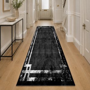 Tapis de salon en chenille antidérapant, imprimé numériquement, style moderne vintage, noir anthracite, lavable en machine, vente en gros RUGS DEPOT LXDP-0935 - Product Image 5