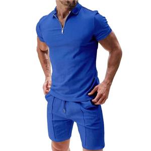 Pantalones cortos de manga corta para hombre europeos y americanos, Camiseta de cuello suelto de color sólido gofre de verano, traje deportivo informal para hombre - Product Image 6