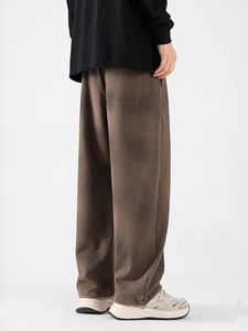 Haute qualité hommes Vintage pierre lavage à l'acide français éponge poids lourd pantalon de survêtement personnalisé pantalon de survêtement évasé broderie en détresse - Product Image 3