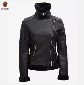 Women's <b>Fur</b> <b>Trim</b> Shearling Leather Bomber Jacket Casual Vintage Style Winter Fall Jacket Christmas Present - Product Image 3