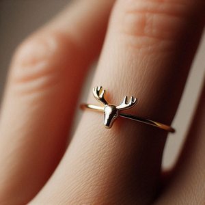 925 Sterling Silver Women's Minimalist Moose Deer Design Ring Dainty Or Jaune Plaqué Fine Antlers Bijoux pour Anniversaires - Product Image 2