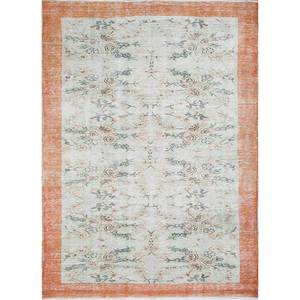 Alfombra de Lana Anudada a Mano Vintage Pae-1540, Grande, con Diseño Floral Rojo y Naranja, para Sala de Estar, Pasillo, Dormitorio de Adolescentes, Rectangular - Product Image 1