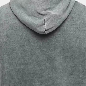 เสื้อฮู้ดดี้ทรงโอเวอร์ไซส์คุณภาพสูงแบบฟอกสี สำหรับผู้ชาย พร้อมบริการพิมพ์โลโก้ตามสั่ง เสื้อแจ็คเก็ตหนาสำหรับฤดูหนาว พร้อมบริการออกแบบแบบ OEM - Product Image 5