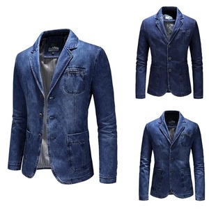 Chaqueta de mezclilla sólida 100% Poliéster forro de edredón Abrigo de un solo pecho logo Blazer Tamaño Slim Fit bolsillo ligero Hombres Blazers - Product Image 4