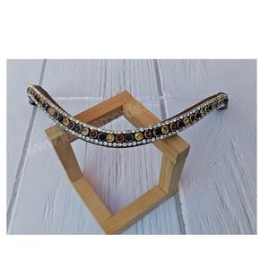 <b>Clear</b> Crystal Browbands in <b>Rose</b> Gold Deep U Shape Handmade Black Leather Browbands for Horses Available at Wholesale Export Sale - Product Image 1