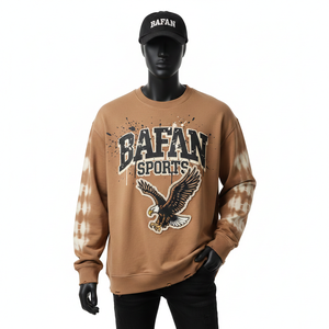 Sudadera Extra Grande para Hombre, Algodón Premium, Felpa, Sensación Suave, Color Marrón, Corte Holgado, Logotipo Estampado, Sudadera Básica Extra Grande - Product Image 1