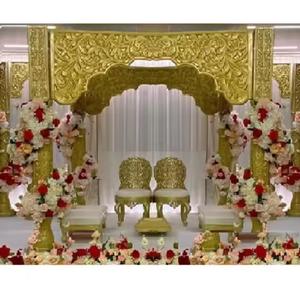 ชุดมณฑปงานแต่งงานแบบอินเดียสุดอลังการ สีทองแบบมารวารี มณฑปด้านใต้ ชุดมณฑปแบบถอดประกอบได้ ขนาดปรับแต่งได้ ทนทาน ผลิตจากไฟเบอร์ สำหรับงานแต่งงานแบบฮินดูในสหรัฐอเมริกา - Product Image 1