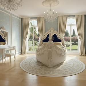 Letto barca <span class=keywords><strong>galeone</strong></span> bianco di lusso con tappezzeria in velluto blu e ricami in <span class=keywords><strong>oro</strong></span> per Villa & Hotel - Product Image 4