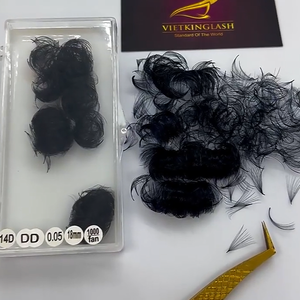 Fournisseur de premier plan Extensions de cils faites à la main Mega Volume Naturel Longueurs variées en éventail 10D-20D Cheveux synthétiques Boucles CC/DD/LD/M/L Noir Mat - Product Image 4