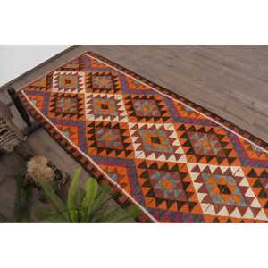 Tapis Kilim vintage 3,2x10,9 pi (99x332 cm), tapis turc orange à imprimé animal - Product Image 5