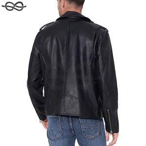 Chaqueta negra de piel sintética para hombre, ligera, con cremallera, estilo bombardero, cuello levantado, abrigo de motorista ajustado, diseño informal, decoración de piel - Product Image 3