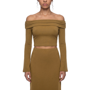 Camiseta Corta Casual de Mujer con Hombros Descubiertos y Mangas Acampanadas - Top de Verano Ajustado de Mezcla de Algodón Transpirable - Product Image 3