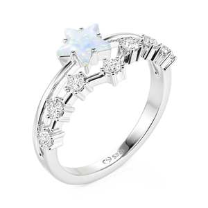 แหวนโอปอลรูปดาวทรงมาร์คีส์สองแถว Jeulia เงินสเตอร์ลิงชุบโรเดียม - Product Image 2