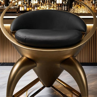 Tabouret de bar moderne de luxe en métal doré et cuir, couleur personnalisable pour hôtel, salon, chambre, salle à manger extérieure