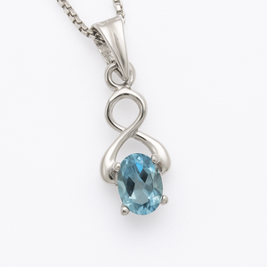 Collar con Colgante Minimalista Hecho a Mano para Mujer, Topacio Azul, Corte Ovalado, Chapado en Rodio, Plata de Ley, 1.75g, Uso Diario - Product Image 1