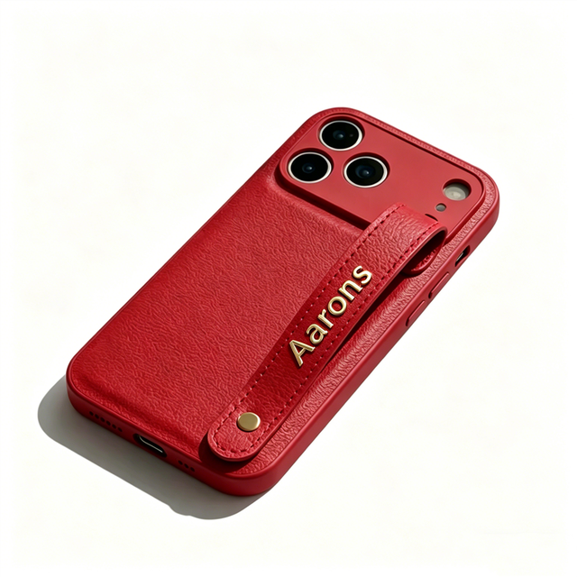 Holding Strap Embossed Metal Logo Genuine Leather Luxury Phone Case with Nature Scenery Design for 17 Pro Max