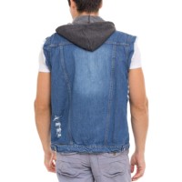 Vente en gros 100% vestes en jean pour hommes à capuche tendance gilet sans manches style avec pierres personnalisées OEM vêtements d'extérieur d'hiver pour garçons