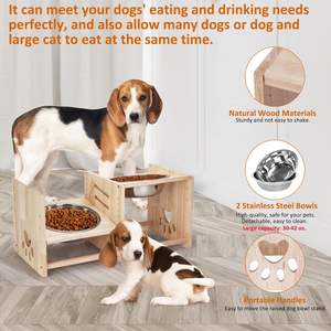 Double <b>Dog</b> <b>Bowl</b> <b>Stand</b> <b>with</b> Stainless Steel <b>Bowl</b> Bevel <b>Dog</b> Food <b>Stand</b> Adjustable High(5.1-10.2"), Wooden Elevated <b>Dog</b> <b>Bowl</b> Holder - Product Image 4