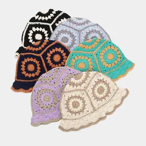 Новый стиль осень-зима уличные шапки ручной вязки модная Панама с цветами винтажные вязаные шапки на заказ