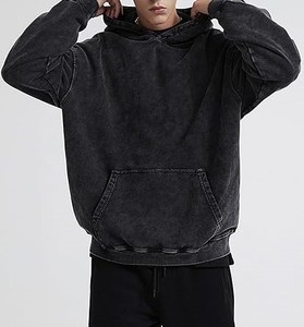 Color sólido Vintage Hoodie Hombres Peso pesado Algodón Fleece Oversized Fit Casual Street Fashion - Product Image 3