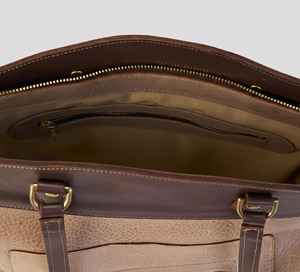 Sac à main en cuir véritable pour femme, style vintage, bicolore, sac à main à bandoulière, marron clair, grand, fermeture éclair, résistant à l'eau - Product Image 4