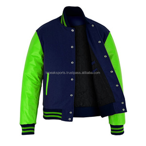 Nouvelle veste universitaire OEM 2026 en laine bleu roi avec manches en cuir vert pour homme – 100 % haute qualité, faible MOQ, vestes chauffantes sur mesure - Product Image 3