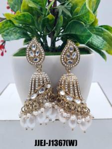 ต่างหูพรีเมี่ยมจาก kundan เครื่องประดับแฟชั่นน้ำหนักเบาสีขาวหรูหราดีไซน์แบบดั้งเดิมสำหรับผู้หญิงขายส่ง - Product Image 2