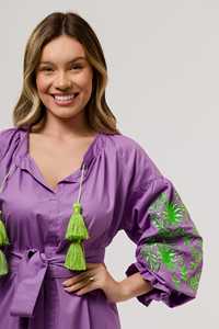 2025 exclusivo vestido de fiesta de noche bordado de elegancia ucraniana para mujer cuello alto mangas de globo completo Vacaciones de cintura alta - Product Image 5