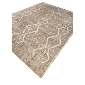 Alfombra de Lana Anudada a Mano, Diseño Geométrico y Abstracto en Beige y Marrón, para Entrada del Hogar, Rectangular, Hecha a Mano, Reb-1499 - Product Image 2