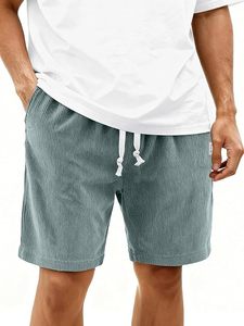 Shorts streetwear tendance de haute qualité avec logo, confortables, en toile 100% tissée, longueur genou, taille élastique, teinture unie, shorts chauds pour - Product Image 3
