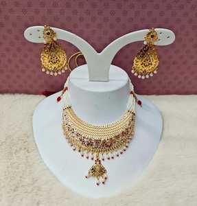 Ensemble de collier indien de mariée Bollywood plaqué or AD CZ boucles d'oreilles ras du cou en pierre de rubis de luxe vêtements de fête de fiançailles de mariage pour femmes - Product Image 2