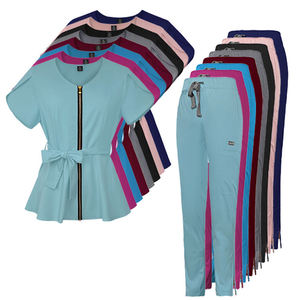 Conjunto de Uniforme Médico Personalizado para Mujer, Elegante, de Mezcla de Algodón y Denim, con Cremallera de Detección de Agujas, Cinturón y Pantalones a Juego para Uso Hospitalario - Product Image 1