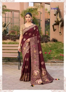 Saree en soie ethnique indienne traditionnelle travail Zari complexe pour les mariages Festivals Fêtes Occasions formelles en gros - Product Image 2