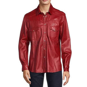 Automne hiver hommes chemise en cuir meilleure qualité hommes chemise en cuir en cuir véritable hommes chemise en Stock - Product Image 1