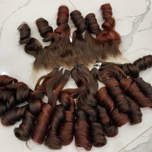 TONOS NARANJA BOUNCY FUNMI HUEVO RIZOS COLORES SUPER DOBLE CUTÍCULA ALINEADA CRUDO SOLO DONANTE EXTENSIONES DE CABELLO HUMANO VIETNAMÉS - Product Image 4