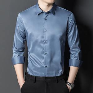 Nouveau LLU soie à manches longues hommes chemise haut de gamme affaires décontracté luxe hommes Social chemise Style blanc robe chemise vêtements - Product Image 4