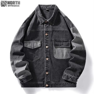 Veste en jean pour homme 100% coton vieilli Manteau en jean boutonné à manches longues Slim Fit Trucker Biker Style tendance Décontracté Hiver - Product Image 4